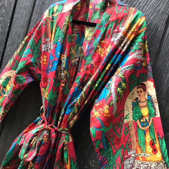 Frida Kahlo Print Cotton Kimono Robe. - Picture 5 of 6